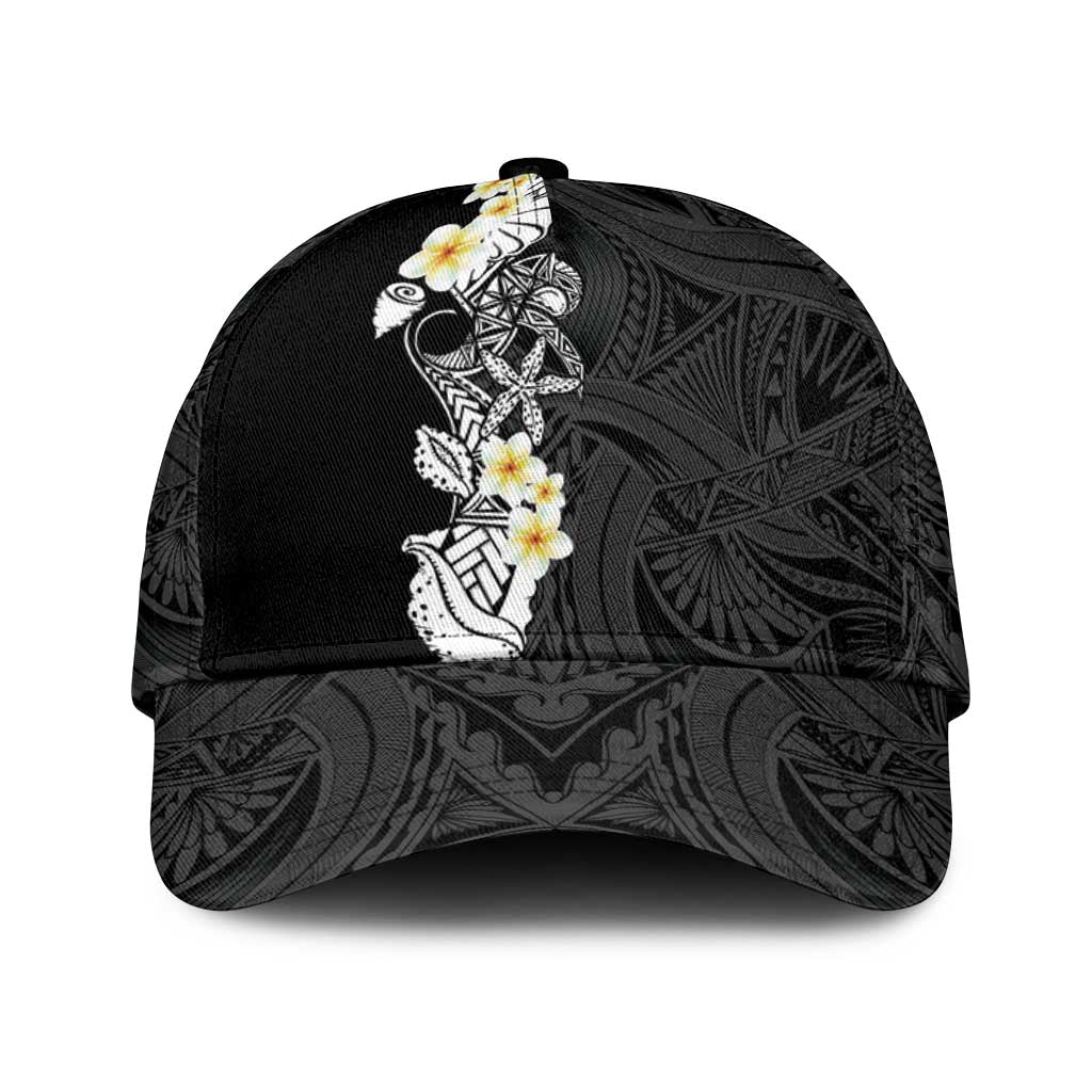 Black Samoa Tattoo Classic Cap Plumeria Samoan Ocean Tatau Pattern LT14 Universal Fit Black - Polynesian Pride