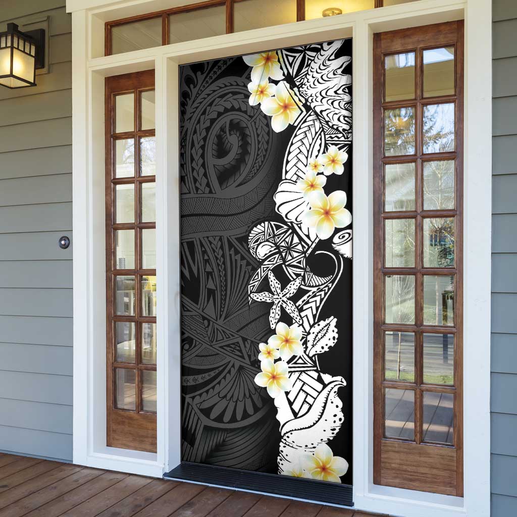 Black Samoa Tattoo Door Cover Plumeria Samoan Ocean Tatau Pattern LT14 - Polynesian Pride