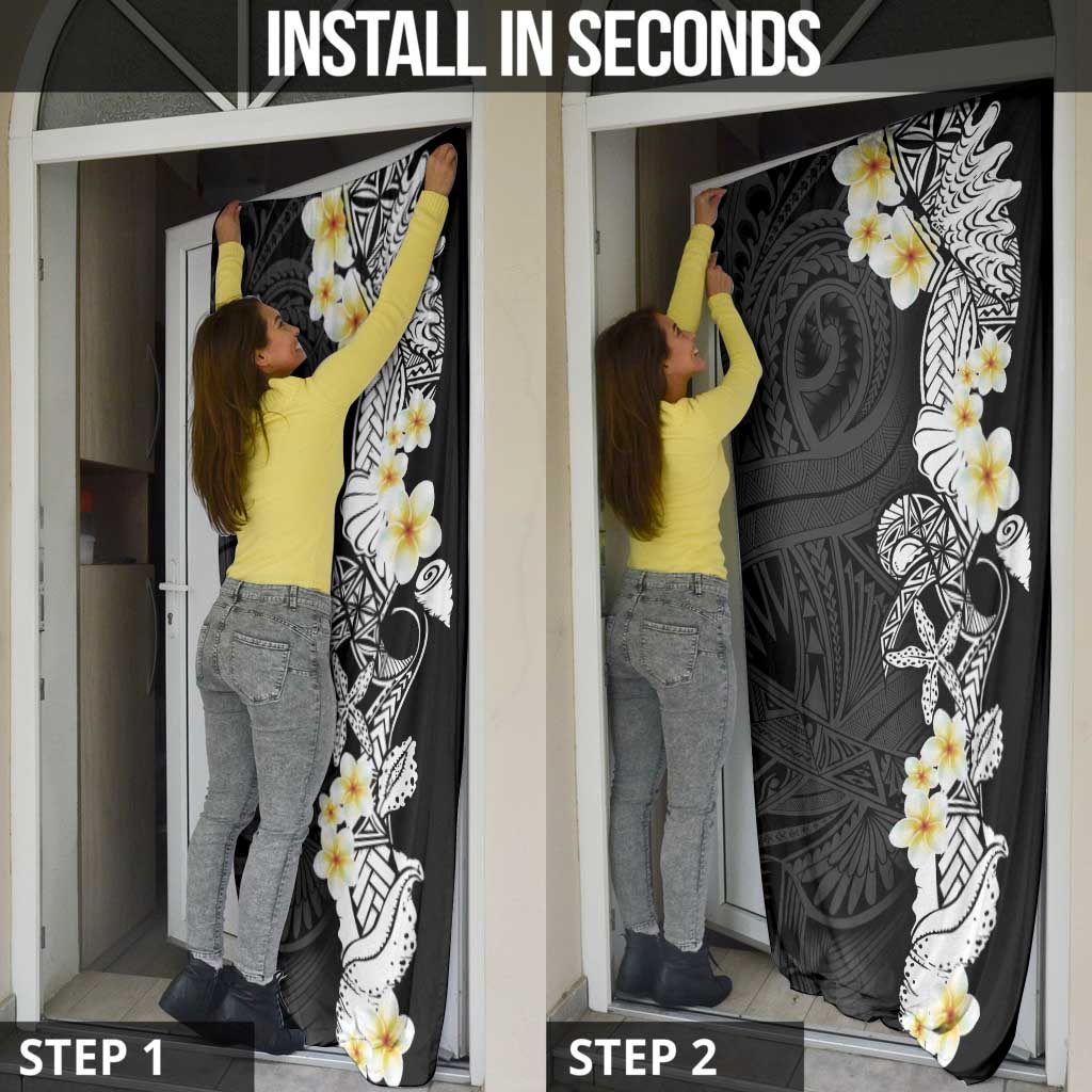 Black Samoa Tattoo Door Cover Plumeria Samoan Ocean Tatau Pattern LT14 - Polynesian Pride