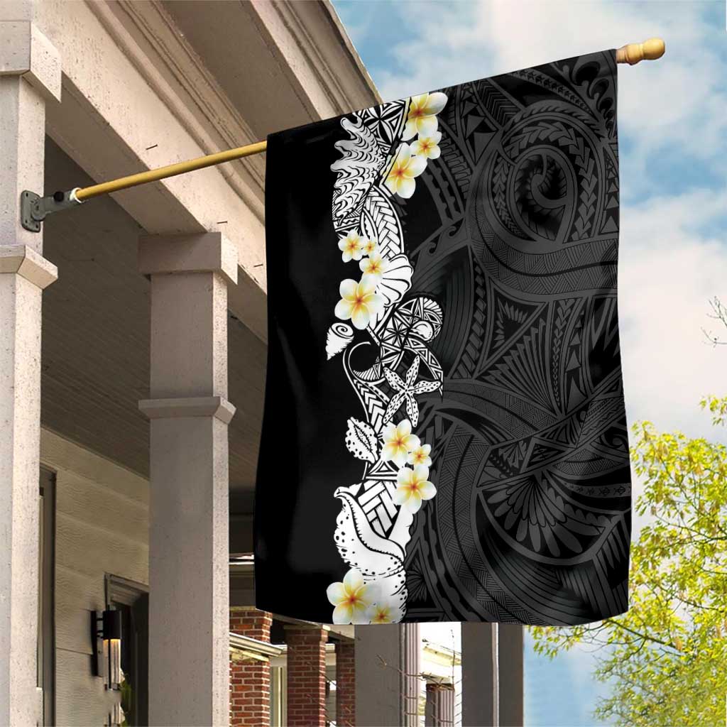 Black Samoa Tattoo Garden Flag Plumeria Samoan Ocean Tatau Pattern LT14 House Flag Black - Polynesian Pride