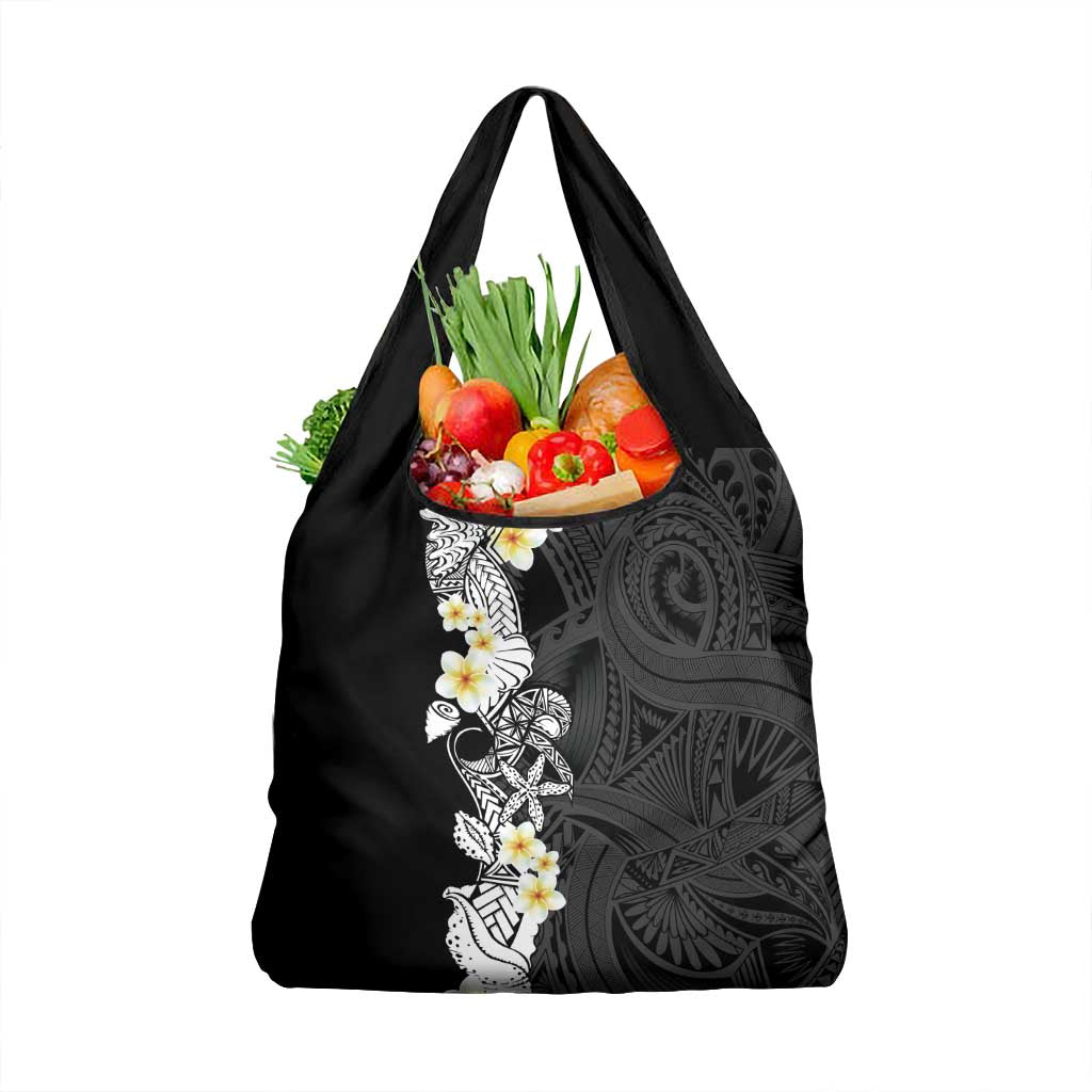 Black Samoa Tattoo Grocery Bag Plumeria Samoan Ocean Tatau Pattern LT14 1-pack One Size Black - Polynesian Pride