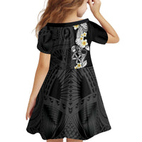 Black Samoa Tattoo Kid Short Sleeve Dress Plumeria Samoan Ocean Tatau Pattern LT14 - Polynesian Pride