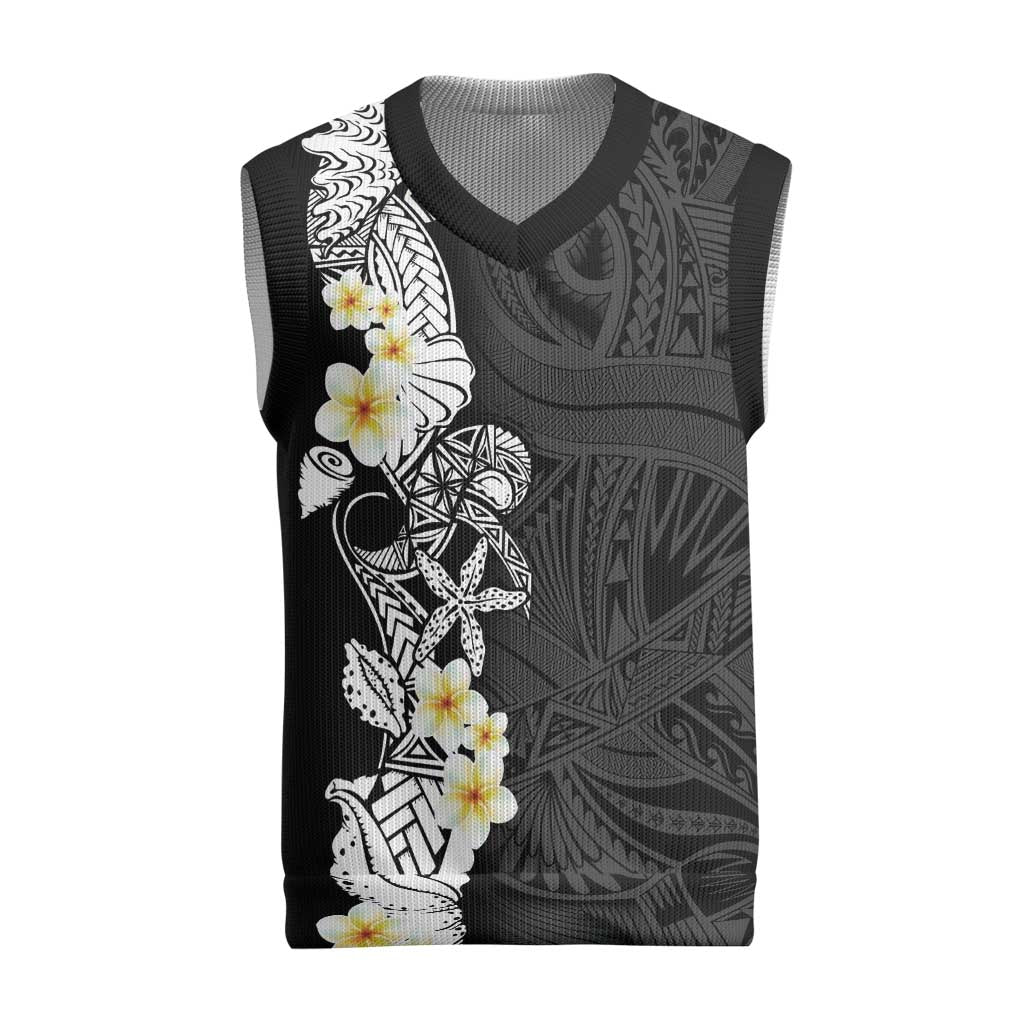 Black Samoa Tattoo Christmas Knitted V-Neck Vest Plumeria Samoan Ocean Tatau Pattern LT14 Black - Polynesian Pride