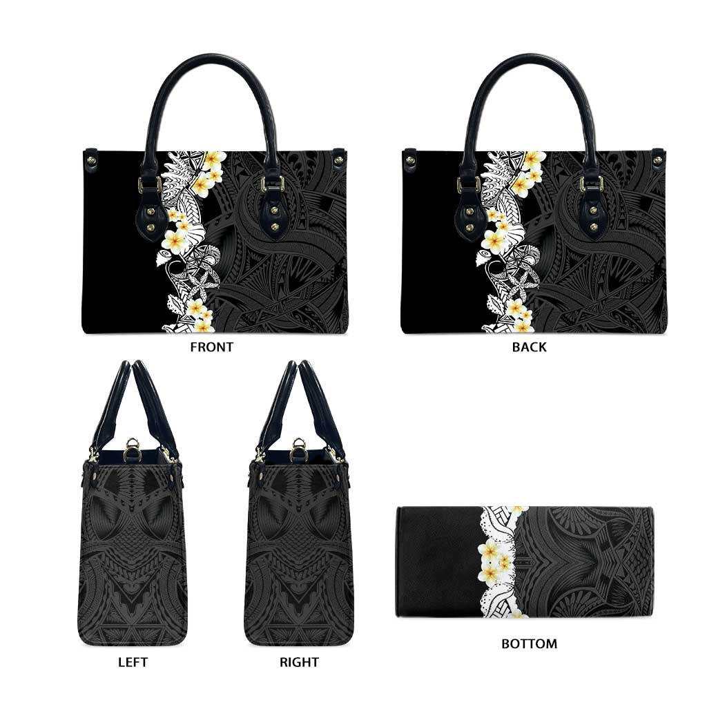 Black Samoa Tattoo Leather Bag Plumeria Samoan Ocean Tatau Pattern LT14 - Polynesian Pride