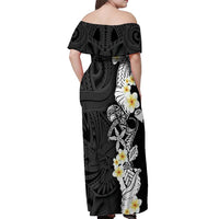 Black Samoa Tattoo Off Shoulder Maxi Dress Plumeria Samoan Ocean Tatau Pattern LT14 - Polynesian Pride