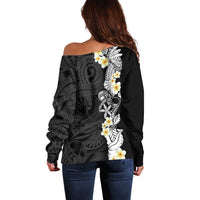 Black Samoa Tattoo Off Shoulder Sweater Plumeria Samoan Ocean Tatau Pattern LT14 - Polynesian Pride