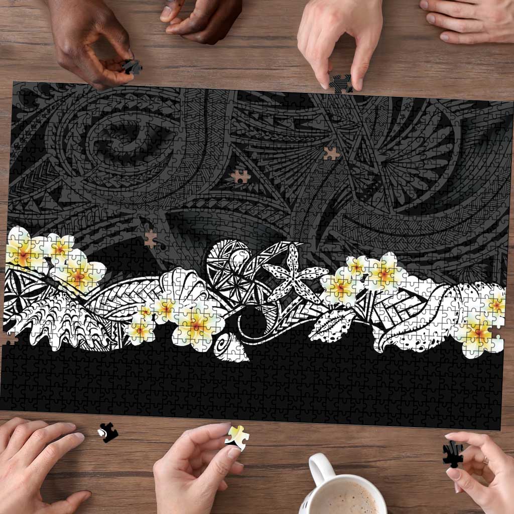 Black Samoa Tattoo Puzzle Plumeria Samoan Ocean Tatau Pattern LT14 - Polynesian Pride