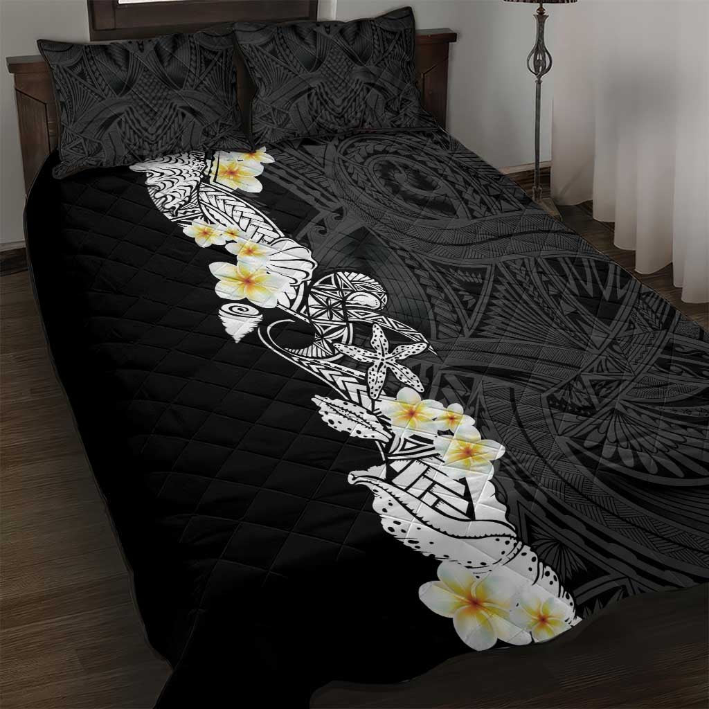 Black Samoa Tattoo Quilt Bed Set Plumeria Samoan Ocean Tatau Pattern LT14 Black - Polynesian Pride