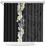 Black Samoa Tattoo Shower Curtain Plumeria Samoan Ocean Tatau Pattern LT14 Black - Polynesian Pride