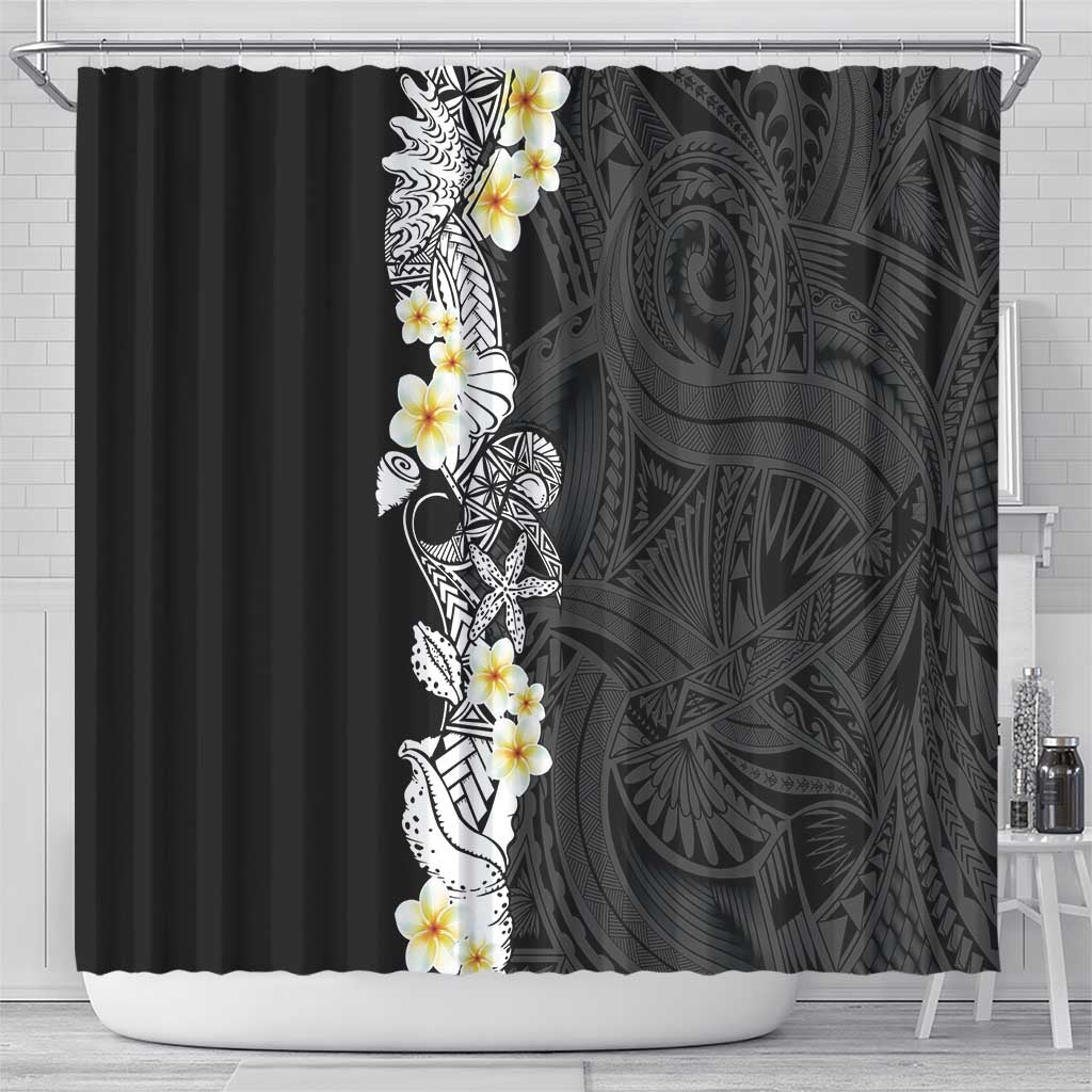 Black Samoa Tattoo Shower Curtain Plumeria Samoan Ocean Tatau Pattern LT14 - Polynesian Pride
