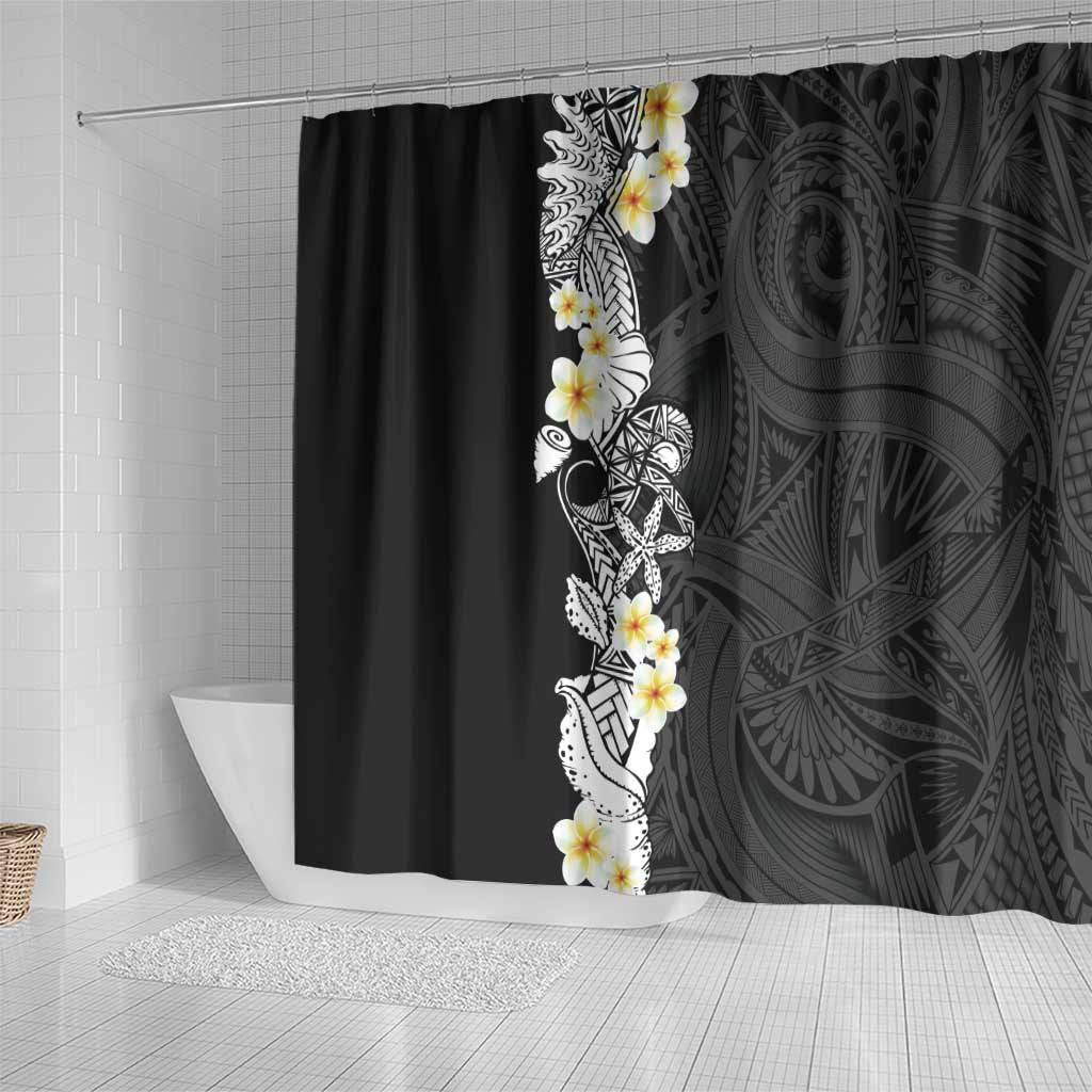 Black Samoa Tattoo Shower Curtain Plumeria Samoan Ocean Tatau Pattern LT14 - Polynesian Pride