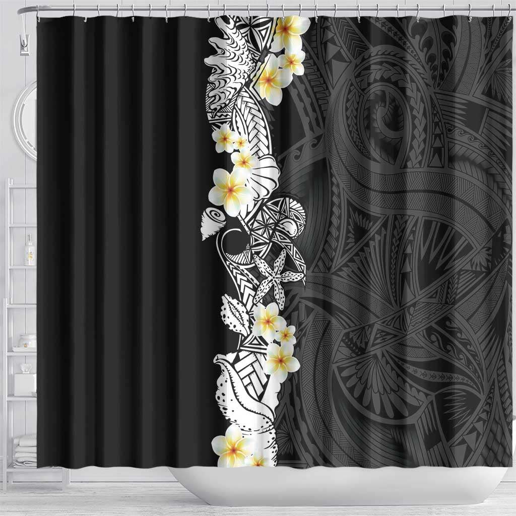 Black Samoa Tattoo Shower Curtain Plumeria Samoan Ocean Tatau Pattern LT14 - Polynesian Pride