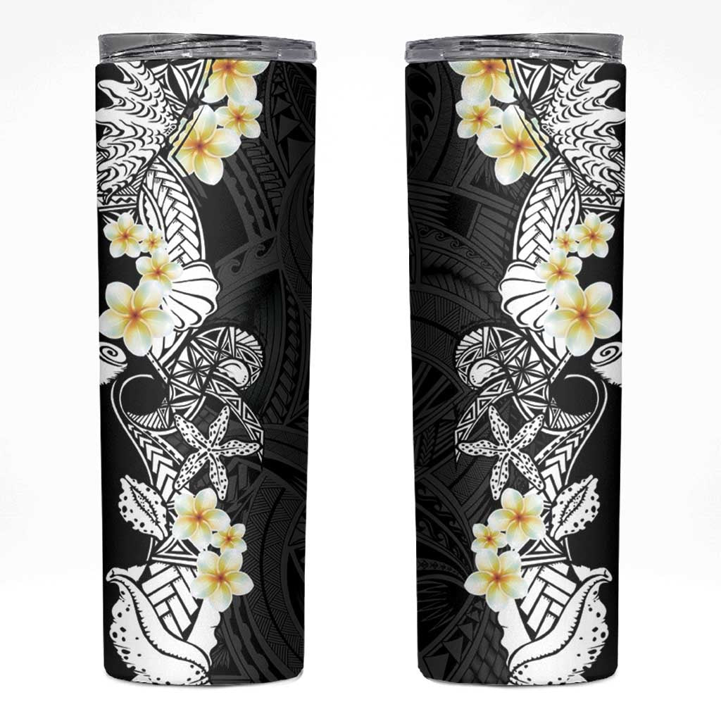 Black Samoa Tattoo Skinny Tumbler Plumeria Samoan Ocean Tatau Pattern LT14 Black - Polynesian Pride