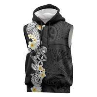 Black Samoa Tattoo Sleeveless Hoodie Plumeria Samoan Ocean Tatau Pattern LT14 Black - Polynesian Pride