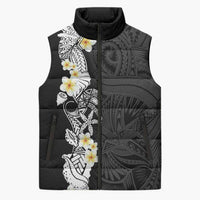 Black Samoa Tattoo Sleeveless Puffer Jacket Plumeria Samoan Ocean Tatau Pattern LT14 Unisex Black - Polynesian Pride