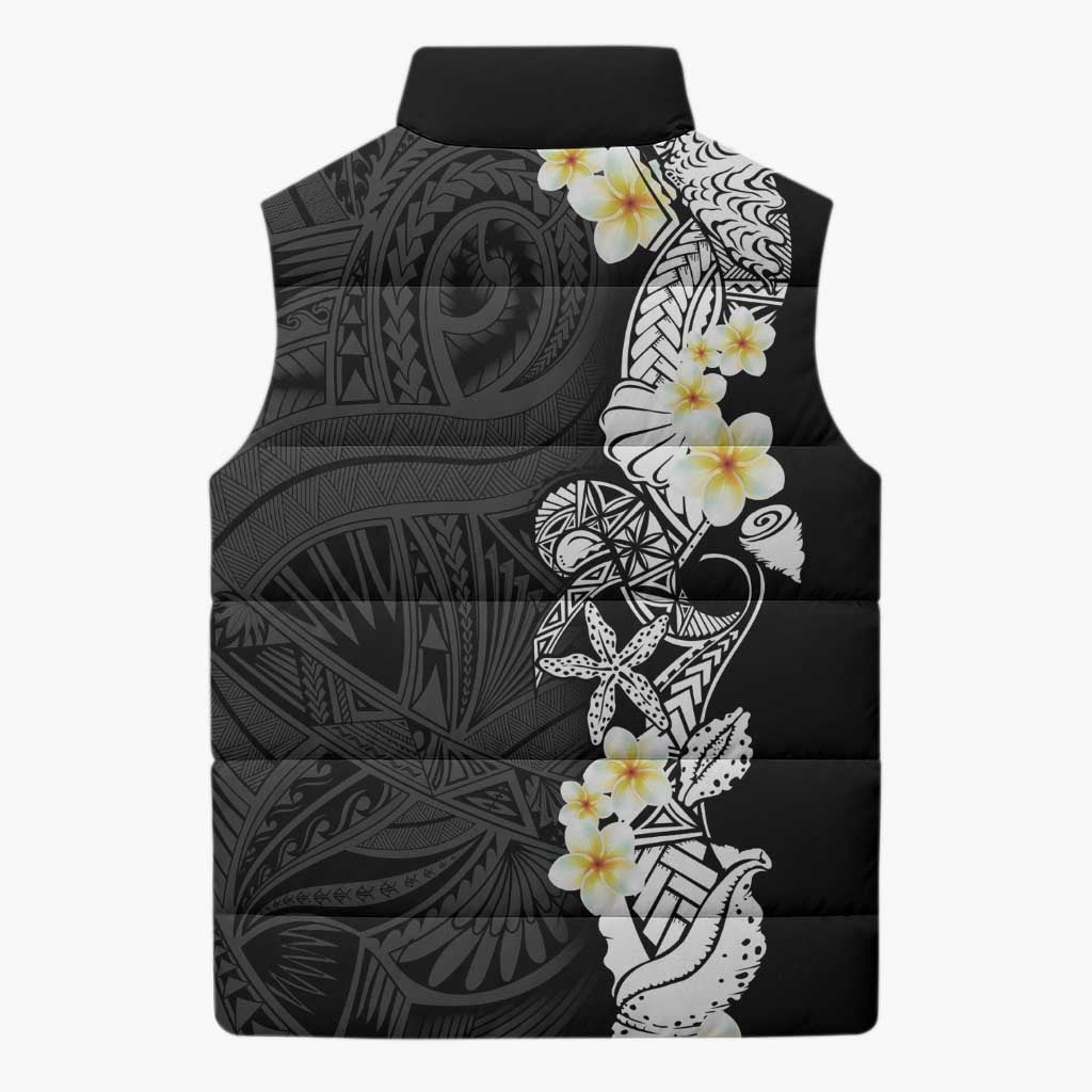Black Samoa Tattoo Sleeveless Puffer Jacket Plumeria Samoan Ocean Tatau Pattern LT14 - Polynesian Pride