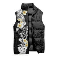 Black Samoa Tattoo Sleeveless Puffer Jacket Plumeria Samoan Ocean Tatau Pattern LT14 - Polynesian Pride
