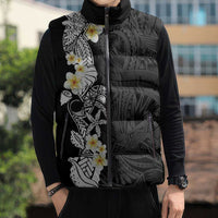 Black Samoa Tattoo Sleeveless Puffer Jacket Plumeria Samoan Ocean Tatau Pattern LT14 - Polynesian Pride