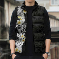 Black Samoa Tattoo Sleeveless Puffer Jacket Plumeria Samoan Ocean Tatau Pattern LT14 - Polynesian Pride