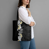 Black Samoa Tattoo Tote Bag Plumeria Samoan Ocean Tatau Pattern LT14 - Polynesian Pride