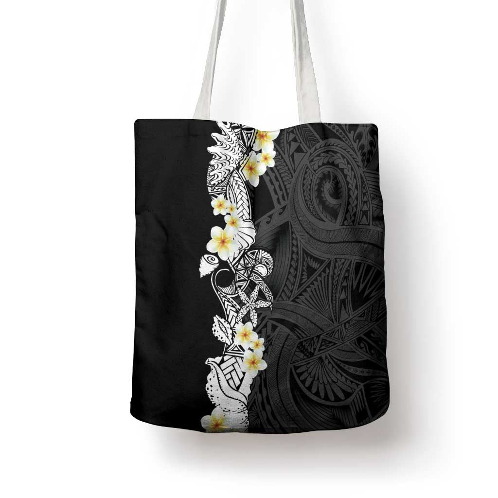 Black Samoa Tattoo Tote Bag Plumeria Samoan Ocean Tatau Pattern LT14 - Polynesian Pride