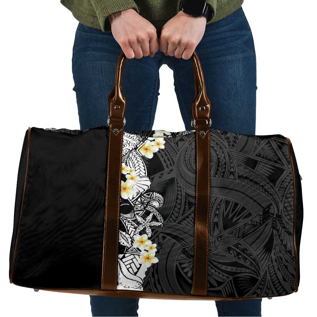 Black Samoa Tattoo Travel Bag Plumeria Samoan Ocean Tatau Pattern LT14 Black - Polynesian Pride