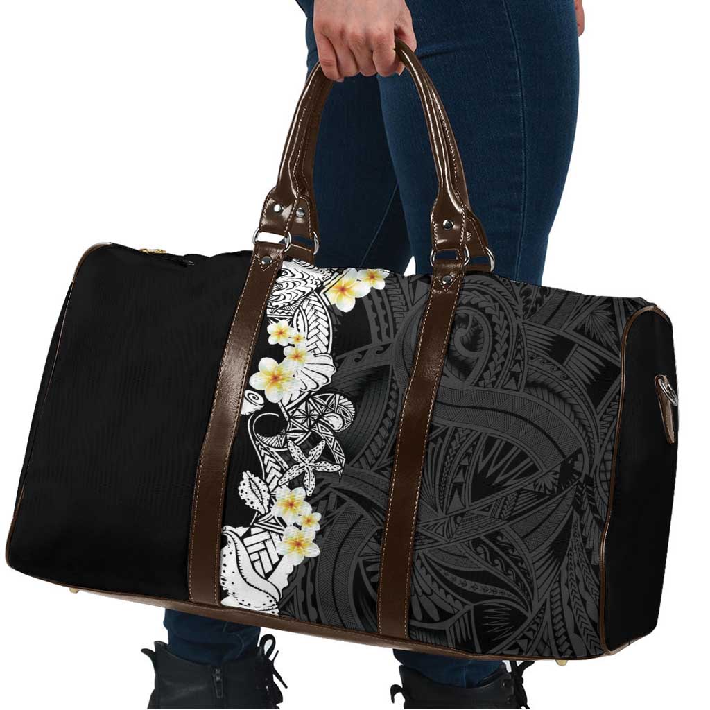 Black Samoa Tattoo Travel Bag Plumeria Samoan Ocean Tatau Pattern LT14 - Polynesian Pride