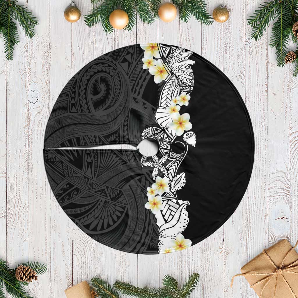 Black Samoa Tattoo Tree Skirt Plumeria Samoan Ocean Tatau Pattern LT14 Casual Black - Polynesian Pride