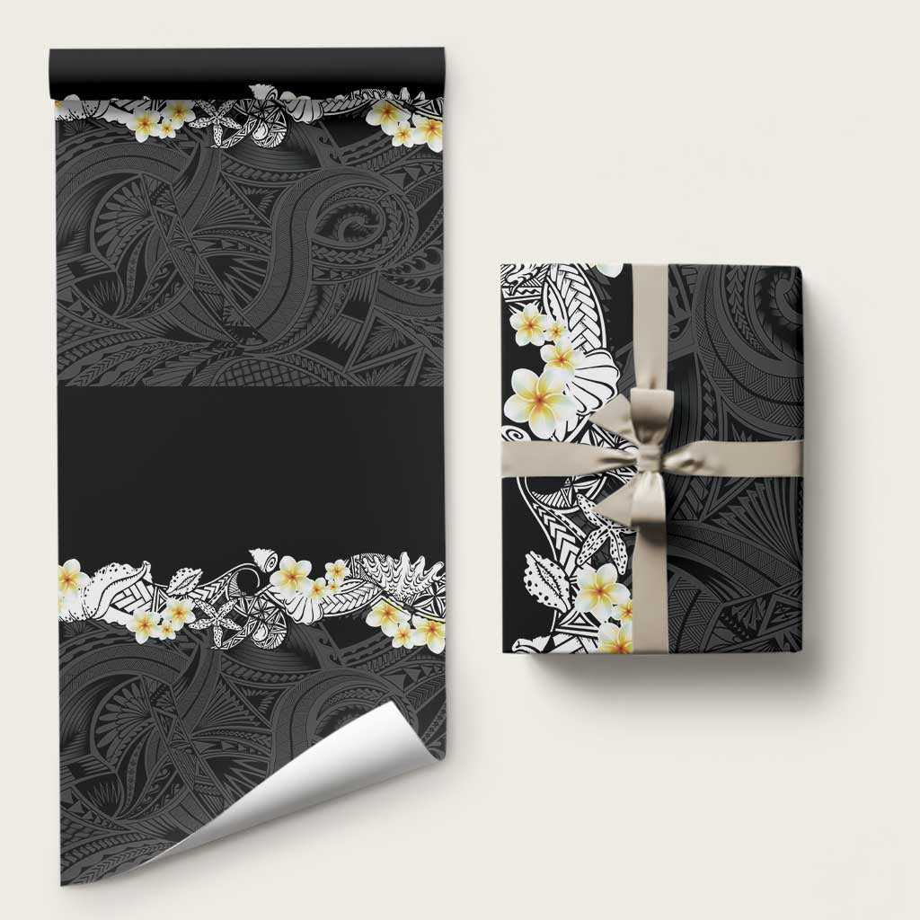 Black Samoa Tattoo Wrapping Paper Plumeria Samoan Ocean Tatau Pattern LT14 58" × 23" Black - Polynesian Pride