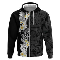 Black Samoa Tattoo Zip Hoodie Plumeria Samoan Ocean Tatau Pattern LT14 Zip Hoodie Black - Polynesian Pride