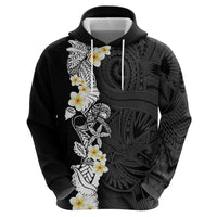 Black Samoa Tattoo Zip Hoodie Plumeria Samoan Ocean Tatau Pattern LT14 - Polynesian Pride