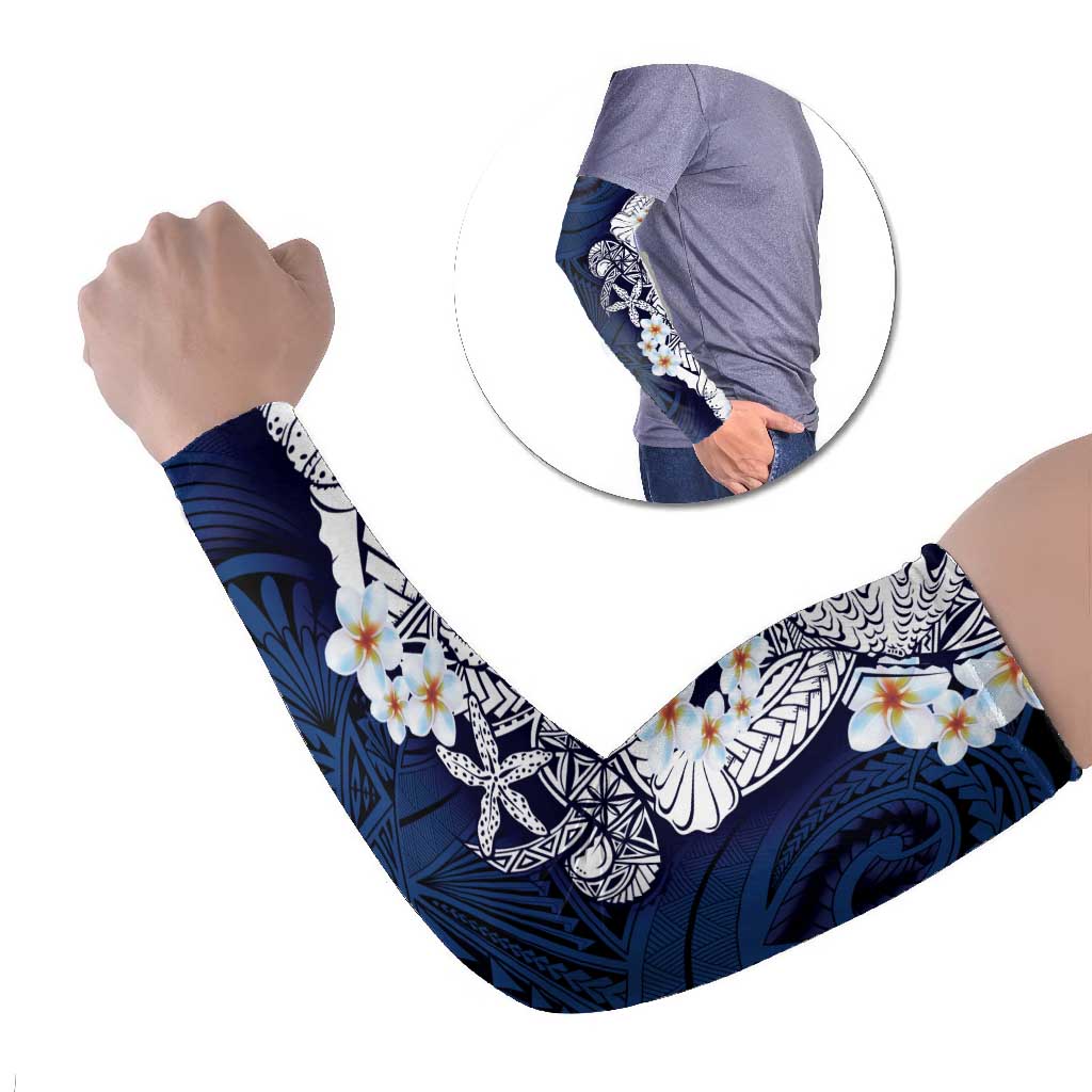 Blue Samoa Tattoo Arm Sleeves Plumeria Samoan Ocean Tatau Pattern LT14 Set of 2 Blue - Polynesian Pride