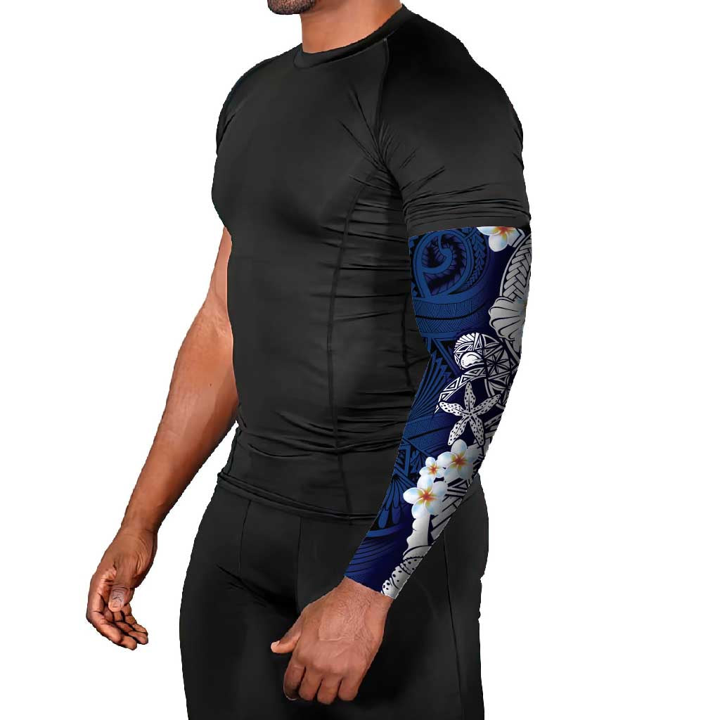 Blue Samoa Tattoo Arm Sleeves Plumeria Samoan Ocean Tatau Pattern LT14 - Polynesian Pride