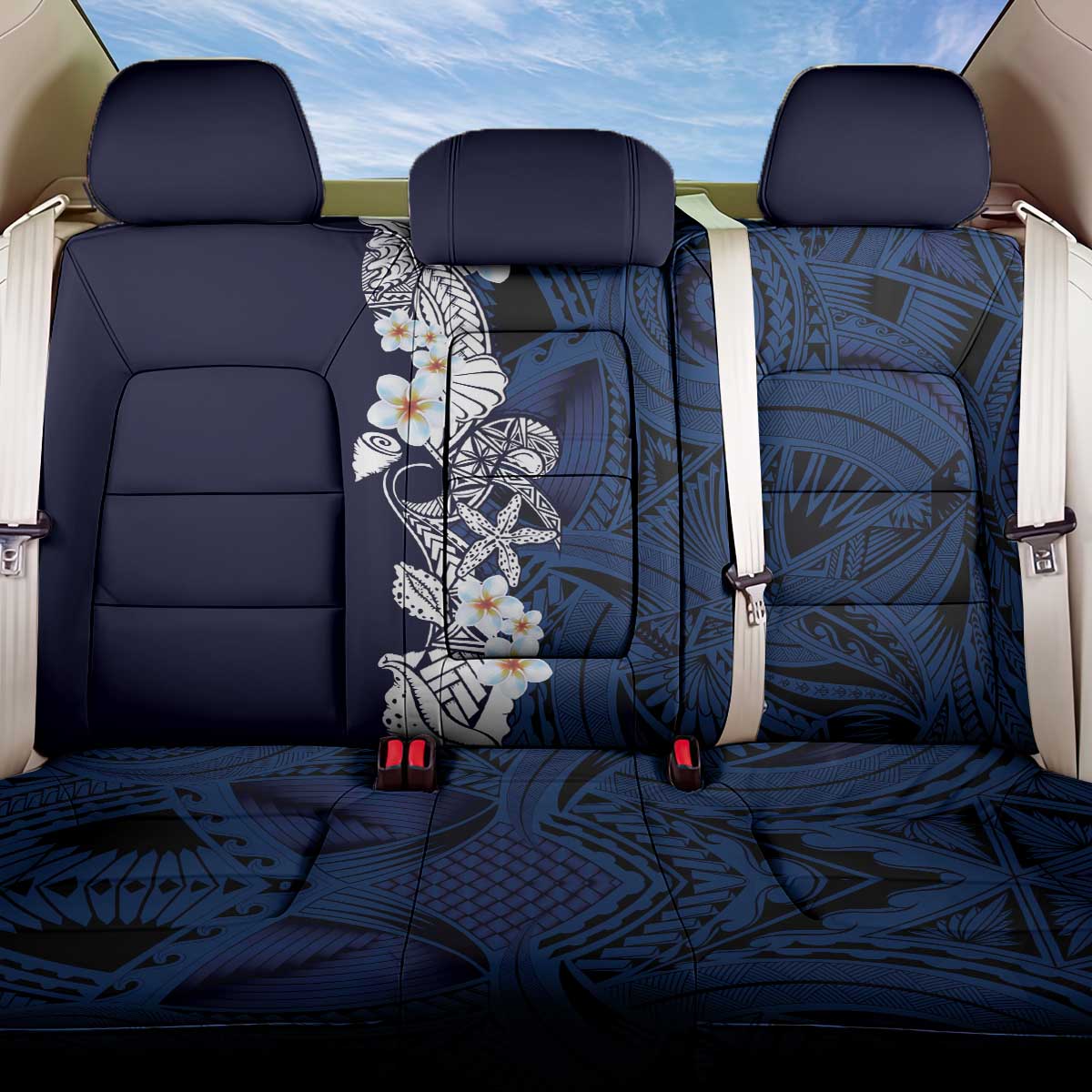 Blue Samoa Tattoo Back Car Seat Cover Plumeria Samoan Ocean Tatau Pattern LT14 One Size Blue - Polynesian Pride