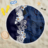 Blue Samoa Tattoo Beach Blanket Plumeria Samoan Ocean Tatau Pattern LT14 One Size 150cm Blue - Polynesian Pride