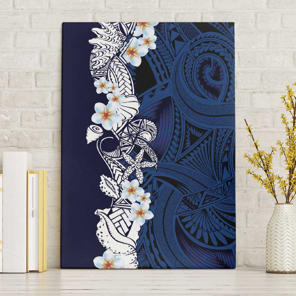Blue Samoa Tattoo Canvas Wall Art Plumeria Samoan Ocean Tatau Pattern LT14 Without Frame Blue - Polynesian Pride