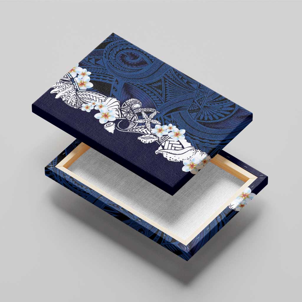 Blue Samoa Tattoo Canvas Wall Art Plumeria Samoan Ocean Tatau Pattern LT14 - Polynesian Pride