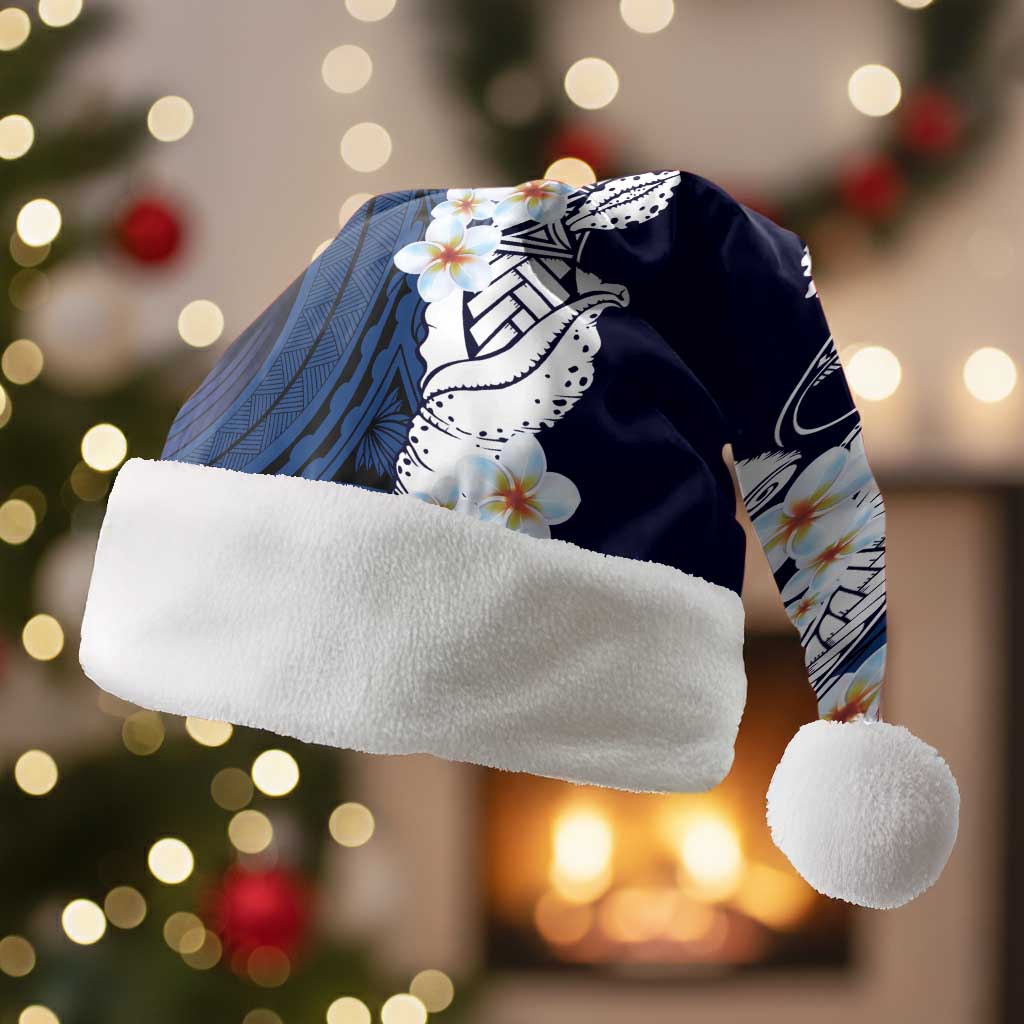 Blue Samoa Tattoo Christmas Santa Hat Plumeria Samoan Ocean Tatau Pattern LT14 Without Fur Blue - Polynesian Pride