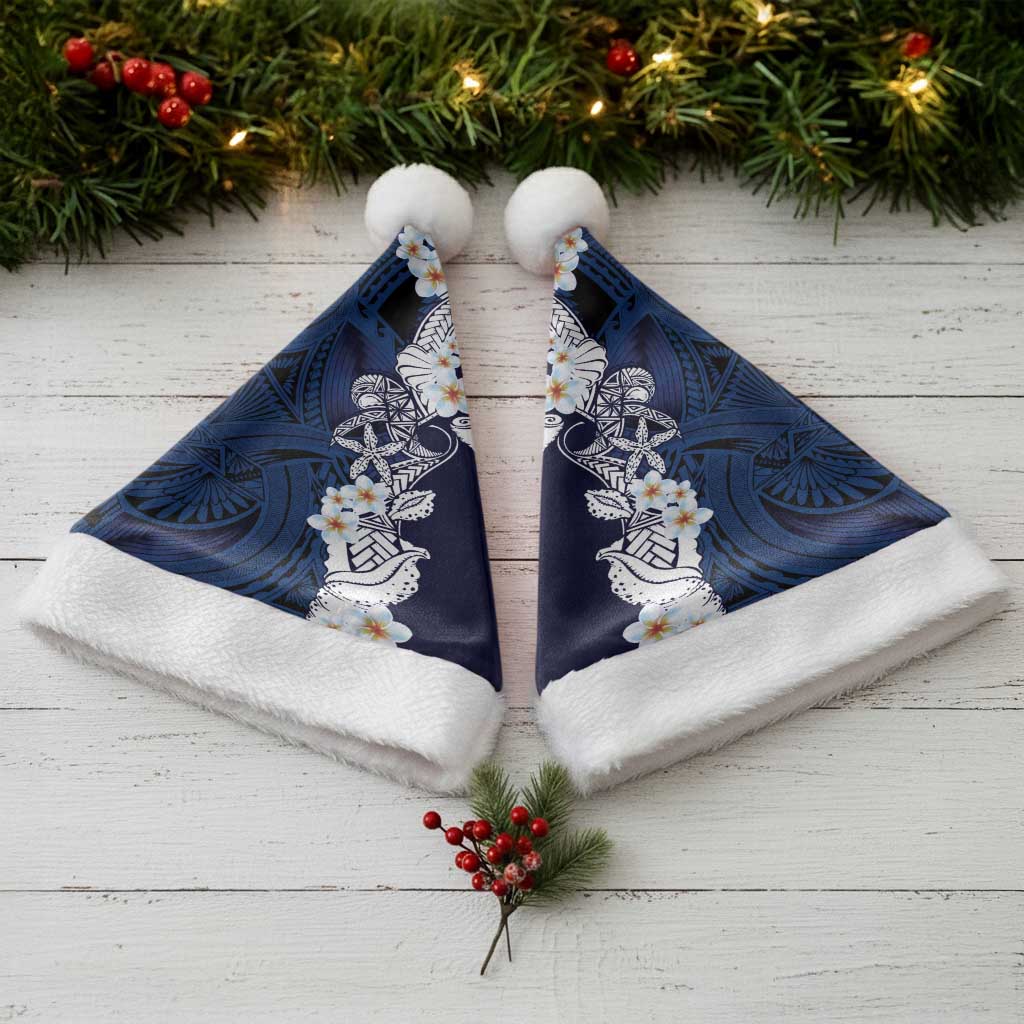 Blue Samoa Tattoo Christmas Santa Hat Plumeria Samoan Ocean Tatau Pattern LT14 - Polynesian Pride