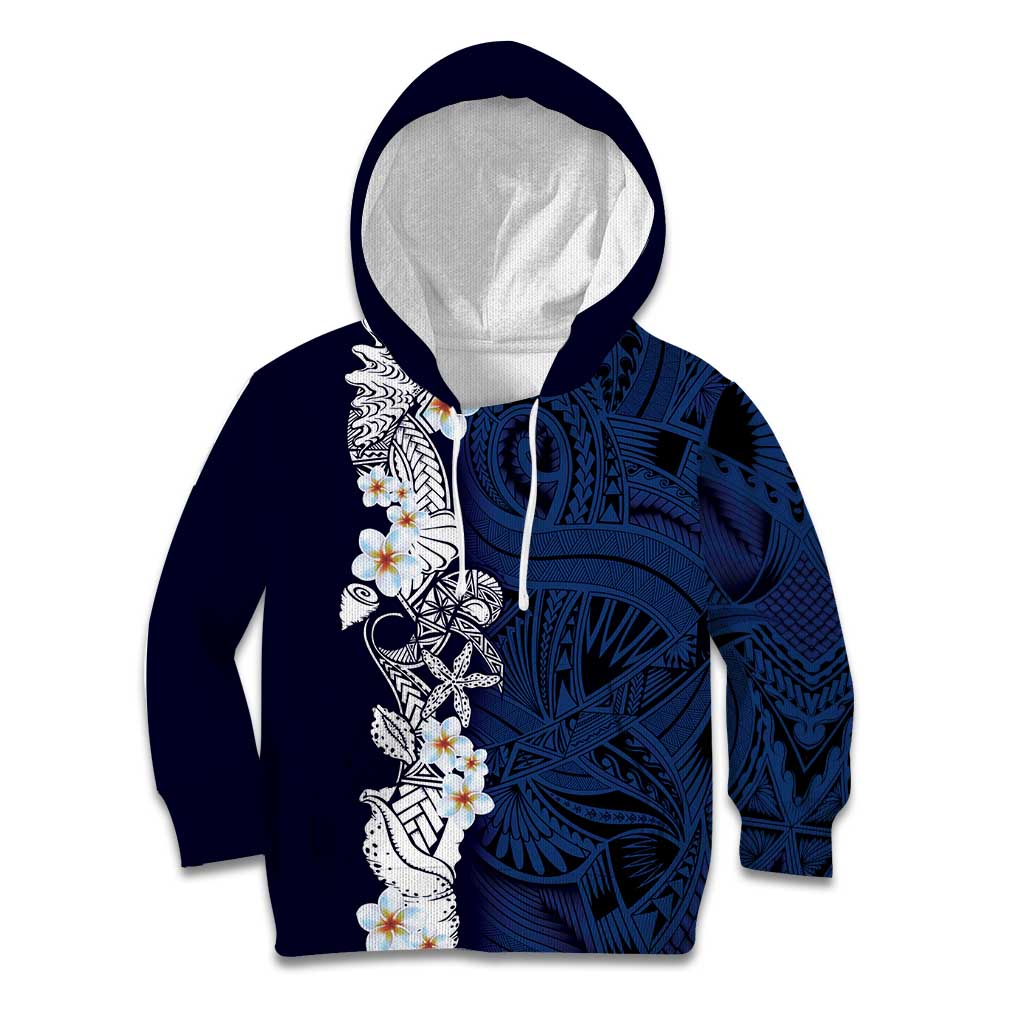 Blue Samoa Tattoo Kid Hoodie Plumeria Samoan Ocean Tatau Pattern LT14 Hoodie Blue - Polynesian Pride