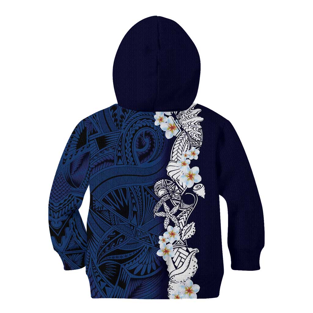 Blue Samoa Tattoo Kid Hoodie Plumeria Samoan Ocean Tatau Pattern LT14 - Polynesian Pride