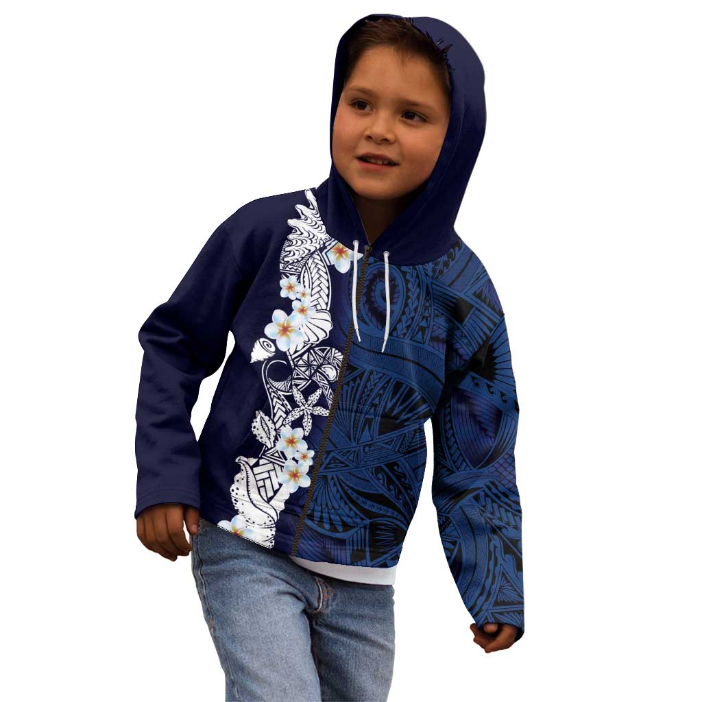 Blue Samoa Tattoo Kid Hoodie Plumeria Samoan Ocean Tatau Pattern LT14 - Polynesian Pride