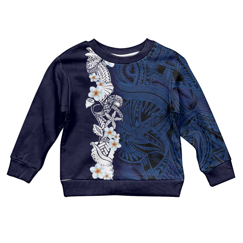 Blue Samoa Tattoo Kid Ugly Christmas Sweater Plumeria Samoan Ocean Tatau Pattern LT14 Kid Blue - Polynesian Pride