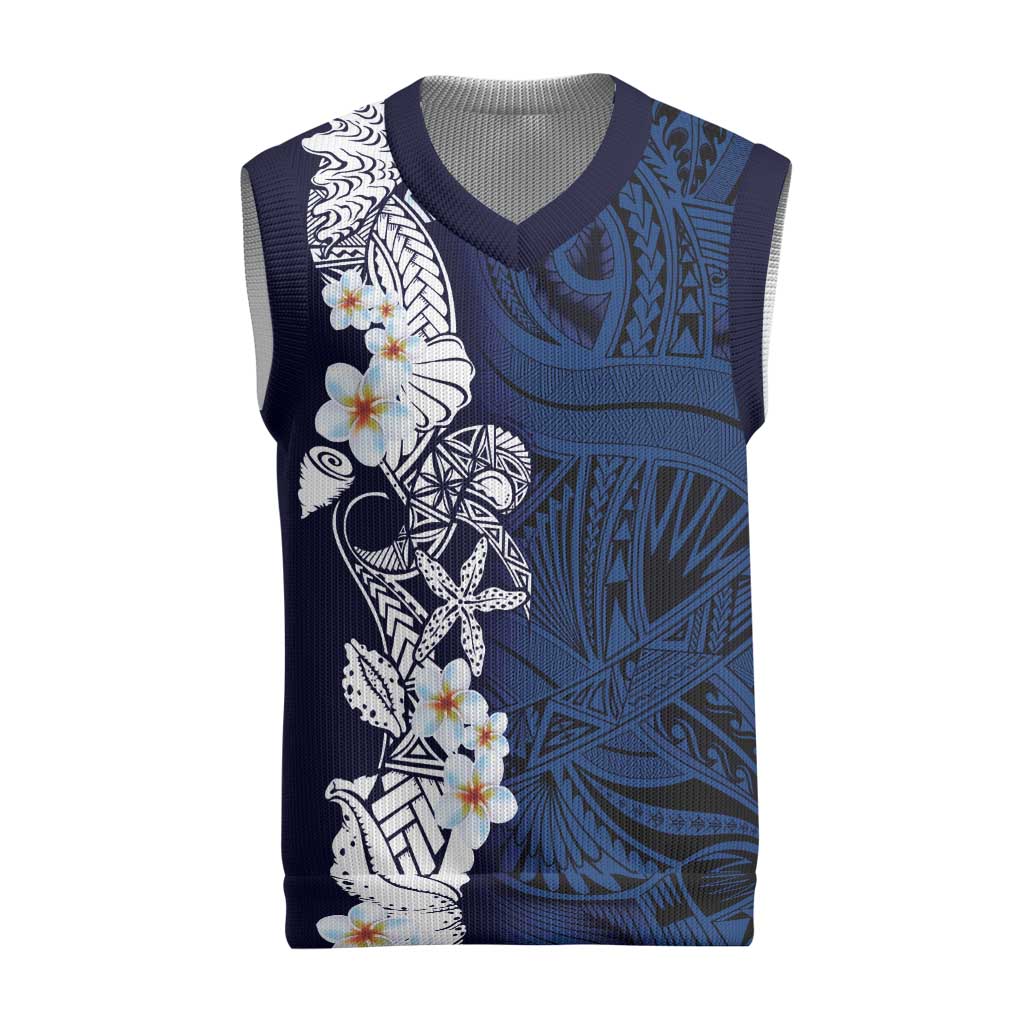 Blue Samoa Tattoo Christmas Knitted V-Neck Vest Plumeria Samoan Ocean Tatau Pattern LT14 Blue - Polynesian Pride