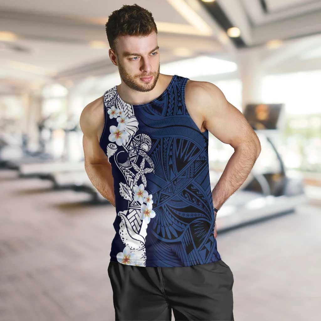 Blue Samoa Tattoo Men Tank Top Plumeria Samoan Ocean Tatau Pattern LT14 Blue - Polynesian Pride