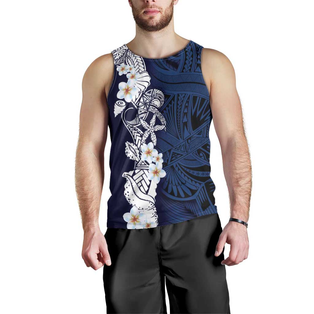 Blue Samoa Tattoo Men Tank Top Plumeria Samoan Ocean Tatau Pattern LT14 - Polynesian Pride