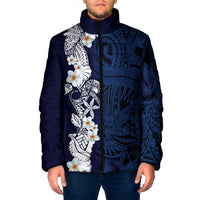 Blue Samoa Tattoo Padded Jacket Plumeria Samoan Ocean Tatau Pattern LT14 Men Blue - Polynesian Pride