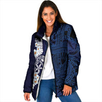 Blue Samoa Tattoo Padded Jacket Plumeria Samoan Ocean Tatau Pattern LT14 Women Blue - Polynesian Pride