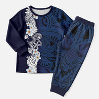 Blue Samoa Tattoo Christmas Pajama Set Plumeria Samoan Ocean Tatau Pattern LT14 Men Blue - Polynesian Pride