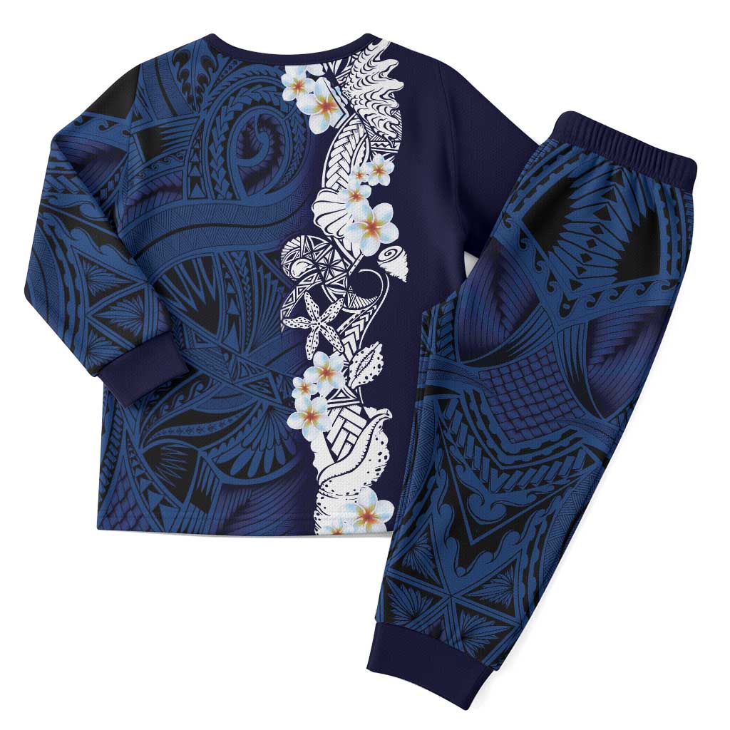 Blue Samoa Tattoo Christmas Pajama Set Plumeria Samoan Ocean Tatau Pattern LT14 - Polynesian Pride